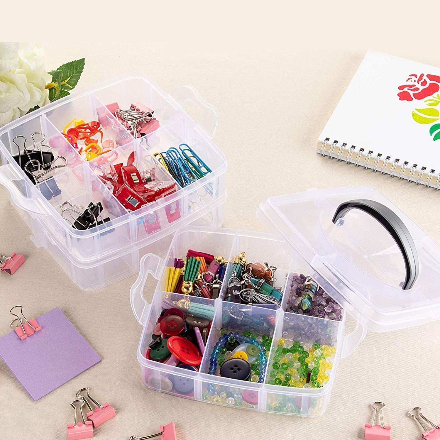 3-Tier 18 Sections Transparent Stackable Adjustable Compartment Slot Plastic Craft Storage Box 3-Tier 18 Sections Transparent Stackable Adjustable Compartment Slot Plastic Craft Storage Box